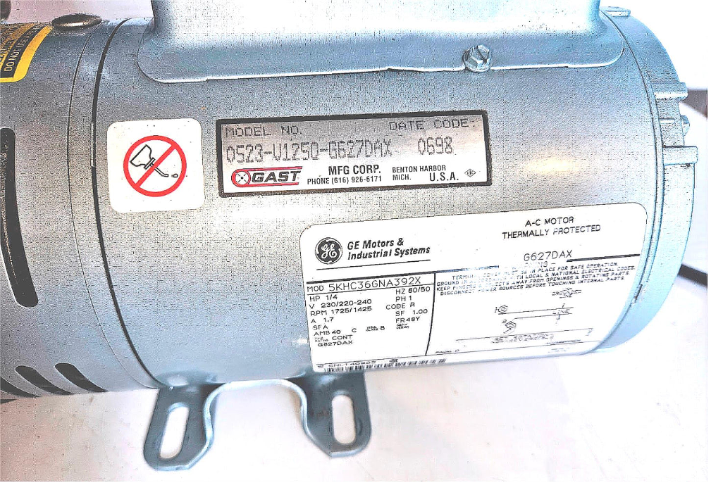 WARRANTY GAST 0523 1/4HP 1PHASE220V 60/50HZ ROTARY VANE COMPRESSOR PUMP FREESHIP