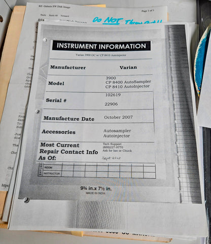 VARIAN 390 GAS CHROMATOGRAPH & 8410 AUTO INJECTOR BONUS 2 CLEAN FILTERS FREESHIP