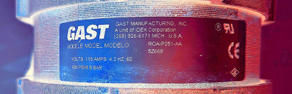 GAST ROA-P251-AA 1PHASE V115 AC 60HZ 1/8HP ROCKING PISTON VACUUM PUMP WATCHVIDEO