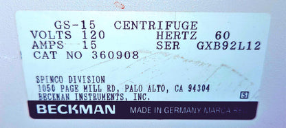 REFURBISHED 90-DAY-WARRANTY BECKMAN GS15 CENTRIFUGE with FH2402 ROTOR WATCHVIDEO