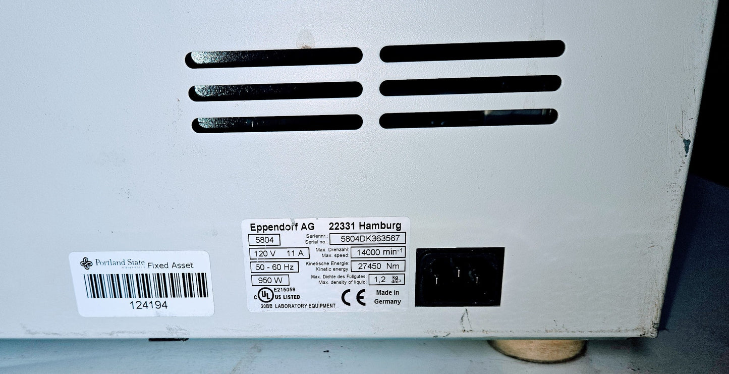 WARRANTY EPPENDORF 5804 CENTRIFUGE w A-4-44 ROTOR & BUCKETS WATCH-VIDEO FREESHIP