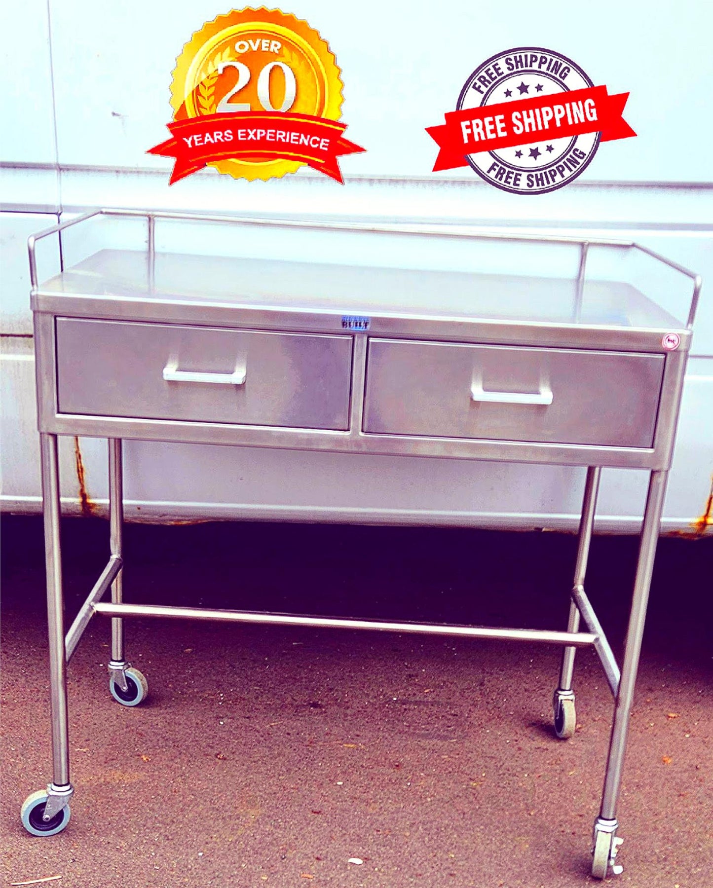 BLICKMAN 7856SS-HB STAINLESS STEEEL CRESCENT TABLE DESK ON WHEELS FREE SHIPPING