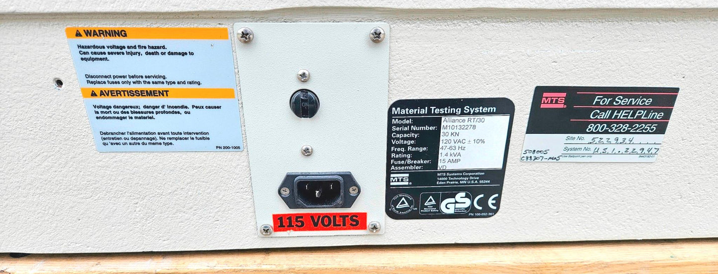 POWERS-ON MTS RT/30 ELITE CONTROL MATERIAL TESTING FIXTURES LOADCELL WATCH-VIDEO
