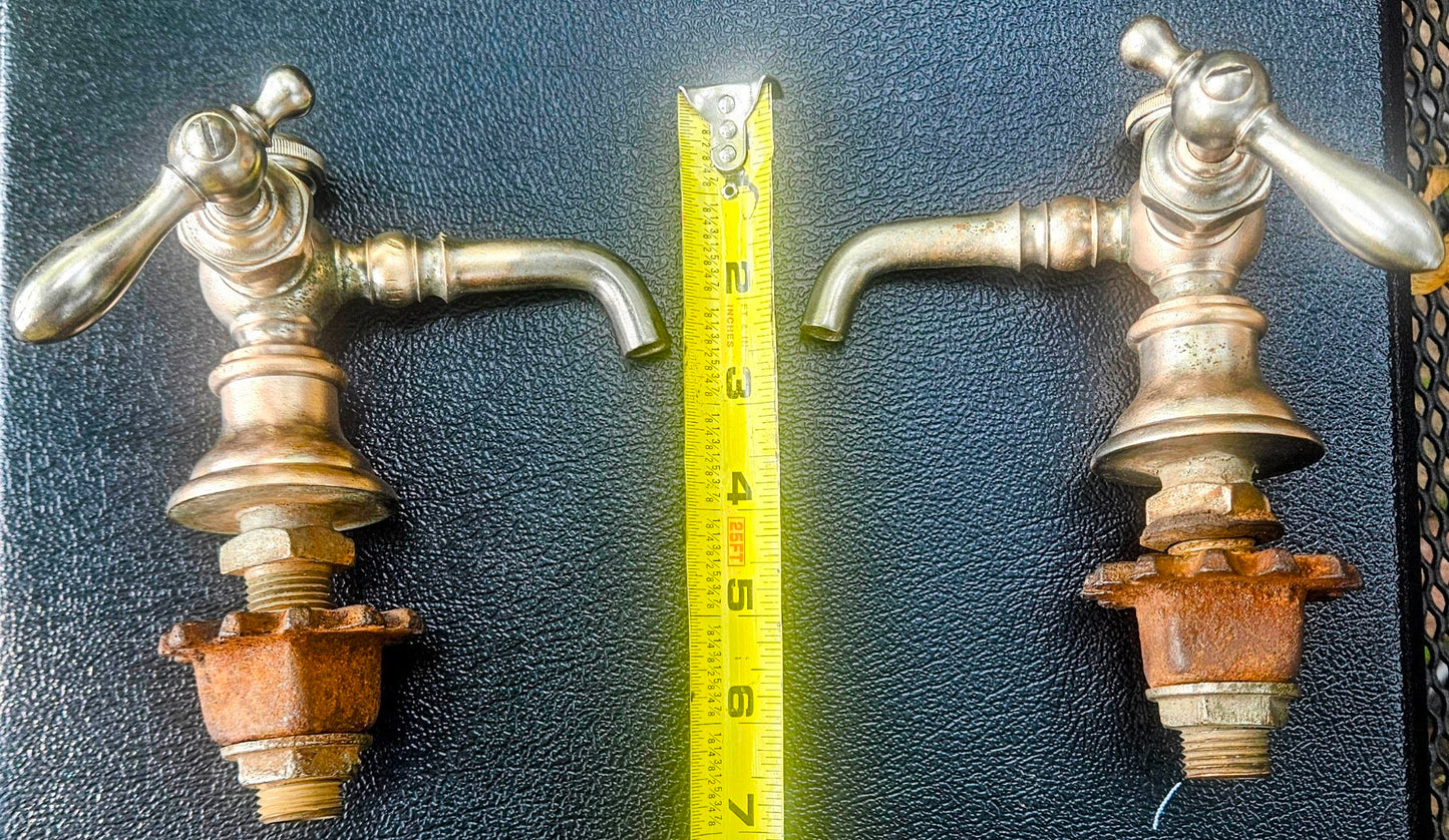 VINTAGE MULLER PORCELAIN HOT COLD BRASS FAUCET PAIR SET 1920-1940s FREE SHIPPING