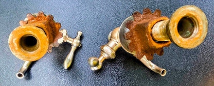 VINTAGE MULLER PORCELAIN HOT COLD BRASS FAUCET PAIR SET 1920-1940s FREE SHIPPING