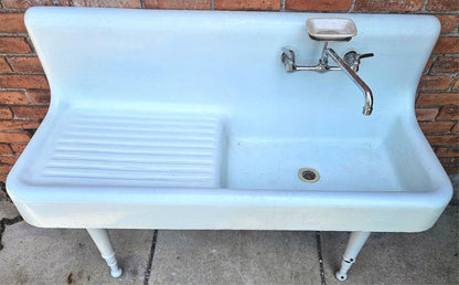 20's RECLAIMED 52"x42"x19" CAST IRON FARM PEG-LEG PEDESTAL FAUCET SINK FREE SHIP