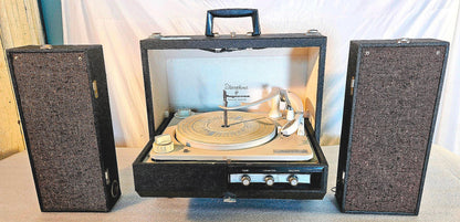 100% MAGNAVOX STEREOPHONIC MICROMATIC PORTABL TURNTABLE RECORD PLAYER WATCHVIDEO