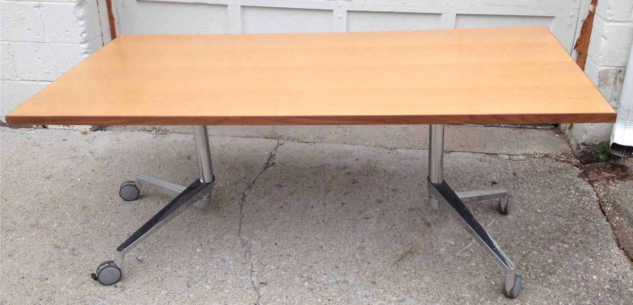 BERNHARDT DESIGN FOLD UP Folding Task TABLE w CASTERS 79wx36dx29h Milo Baughman