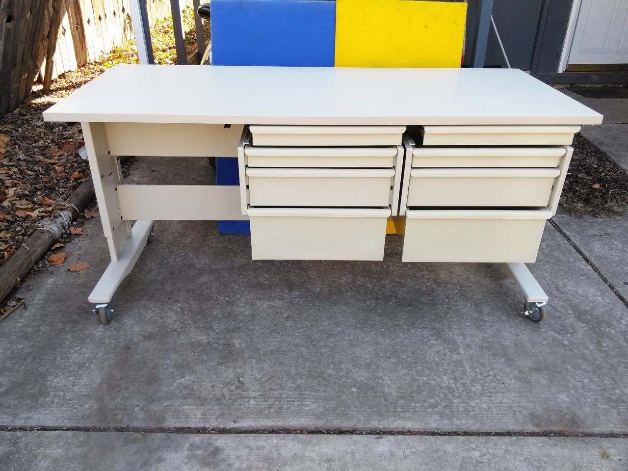 HERMAN MILLER DESK LIGHT GRAY 8 DRAWERS w WHEELS by GEORGE NELSON