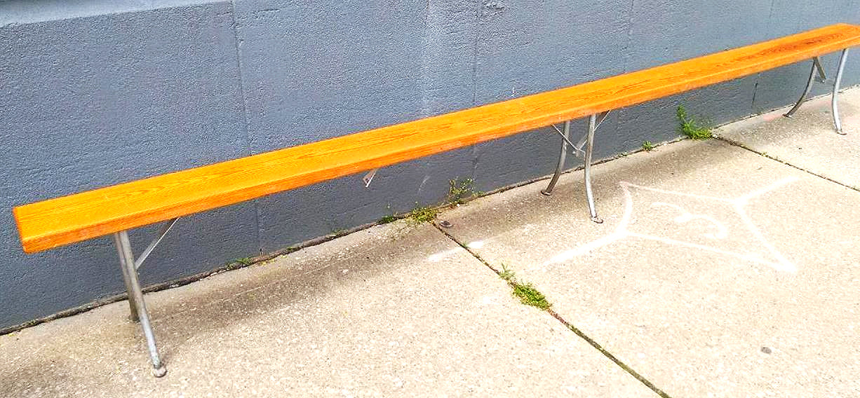 RARE VINTAGE SOLID WOOD LOCKER ROOM BENCH 142" l x 7" d x 17" h from the 60's