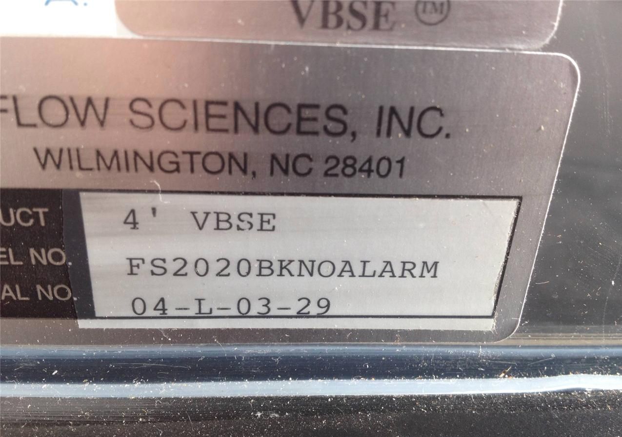 FLOW SCIENCES VBSE FS2020 VENTILLATION PROCESS STATION 4' VENT FUME HOOD