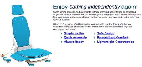 SONARIS BATHMASTER BATH RECLINING TUB LIFT BATHTUB PATTERSON FREESHIP WATCHVIDEO