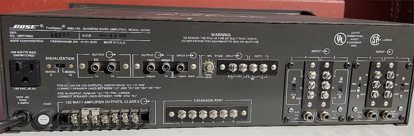 COMPLETE BOSE BMA-125 FREESPACE BUSINESS MUSIC AMPLIFIER MODEL 1A6089 WATCHVIDEO