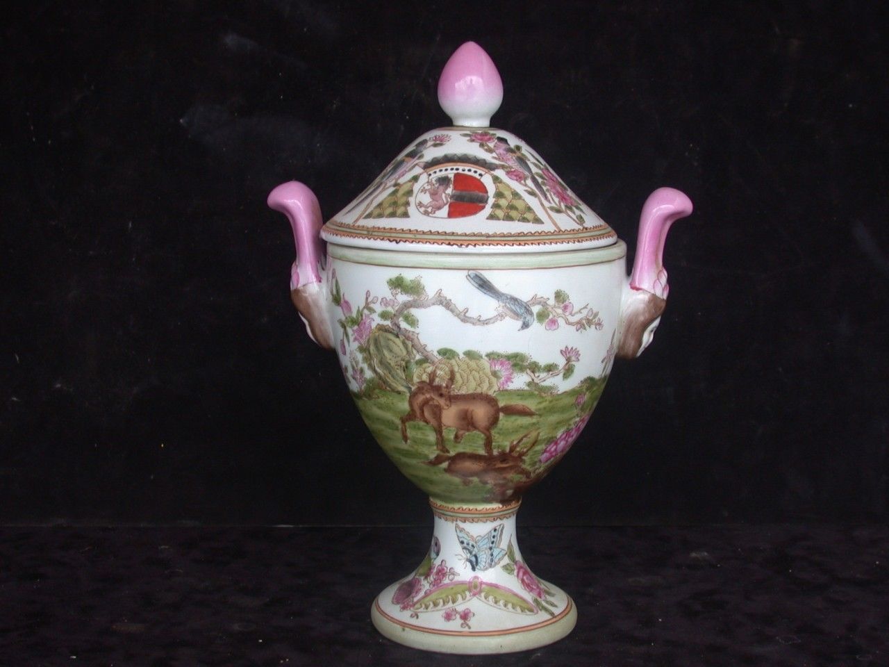 BEAUTIFUL HAND PAINTED PORCELAIN MEASURES 13.5" HIGH x 9" WIDE with UNKNOWN MARK