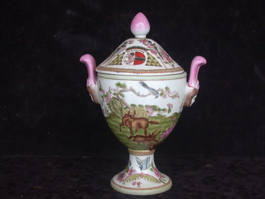 BEAUTIFUL HAND PAINTED PORCELAIN MEASURES 13.5" HIGH x 9" WIDE with UNKNOWN MARK