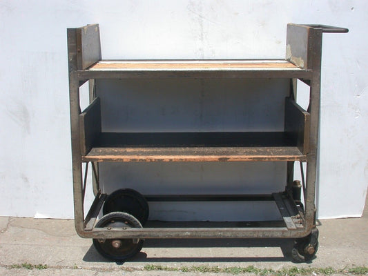 ALL ORIGINAL RARE VINTAGE WOOD LIBRARY CART & WHEELS