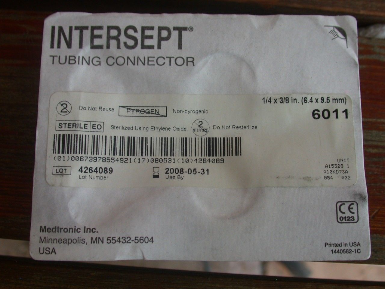 Medtronics Intersept Tubing Connector 3/8 x 3/8 # 6023