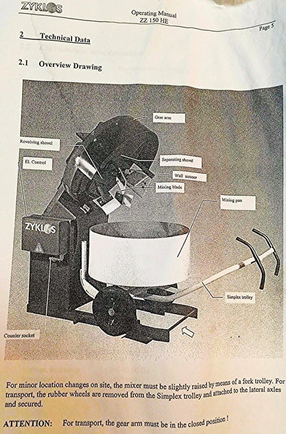 PEMAT ZYKLOS ZZ 150 HE ROTATING PAN CONCRETE INDUSTRIAL ART MIXER with TROLLEY