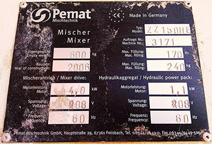 PEMAT ZYKLOS ZZ 150 HE ROTATING PAN CONCRETE INDUSTRIAL ART MIXER with TROLLEY