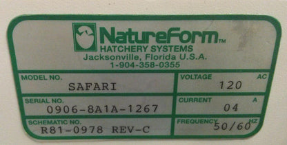 NATURE FORM MODEL SAFARI TURNING EGG HATCHER INCUBATOR Chic Quail Turkey Ostrich