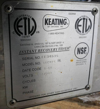 KEATING TS DIGITAL BASKET LIFT ELECTRIC COMMERCIAL DEEP FRYER 2 TRAY INSTANT REC