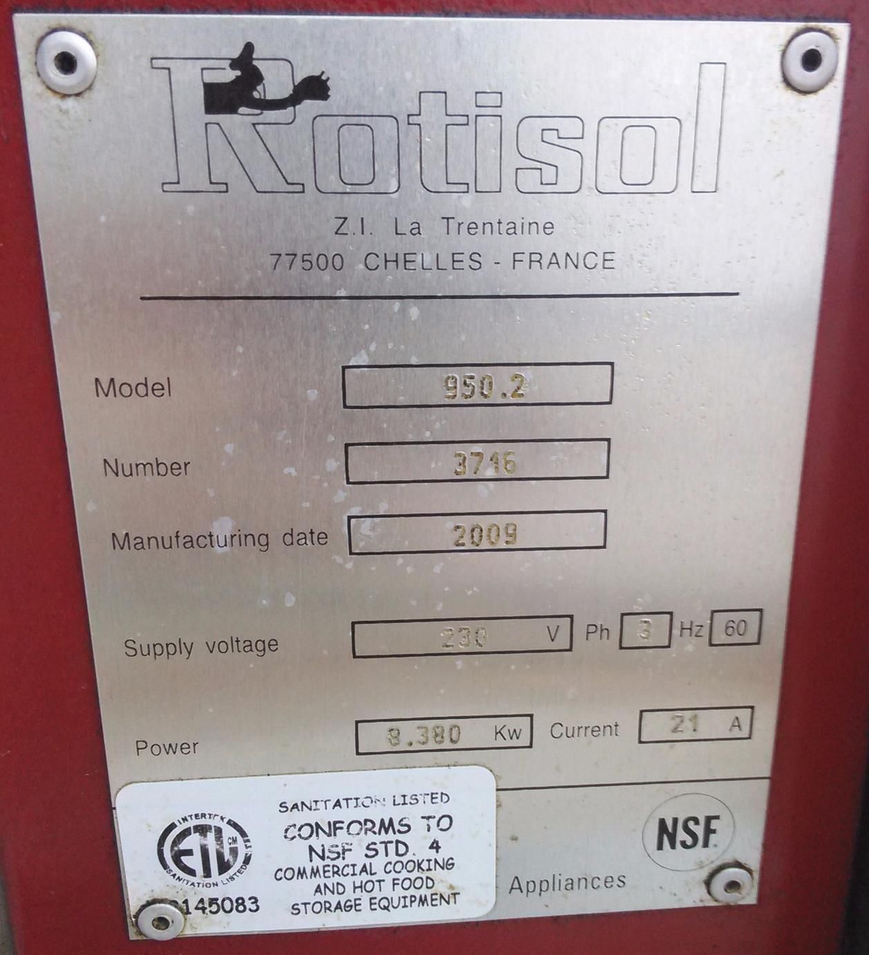 ROTISOL Model 950.2 ROTISSERIE OVEN FULLY FUNCTIONAL 3 PHASE NO DISAPPOINTMENTS