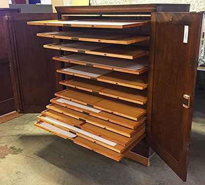 Vintage RARE SOLID OAK MAP FILE w DOORS BRASS FIXTURES 32 DEEP x 42 WID x 58 HI