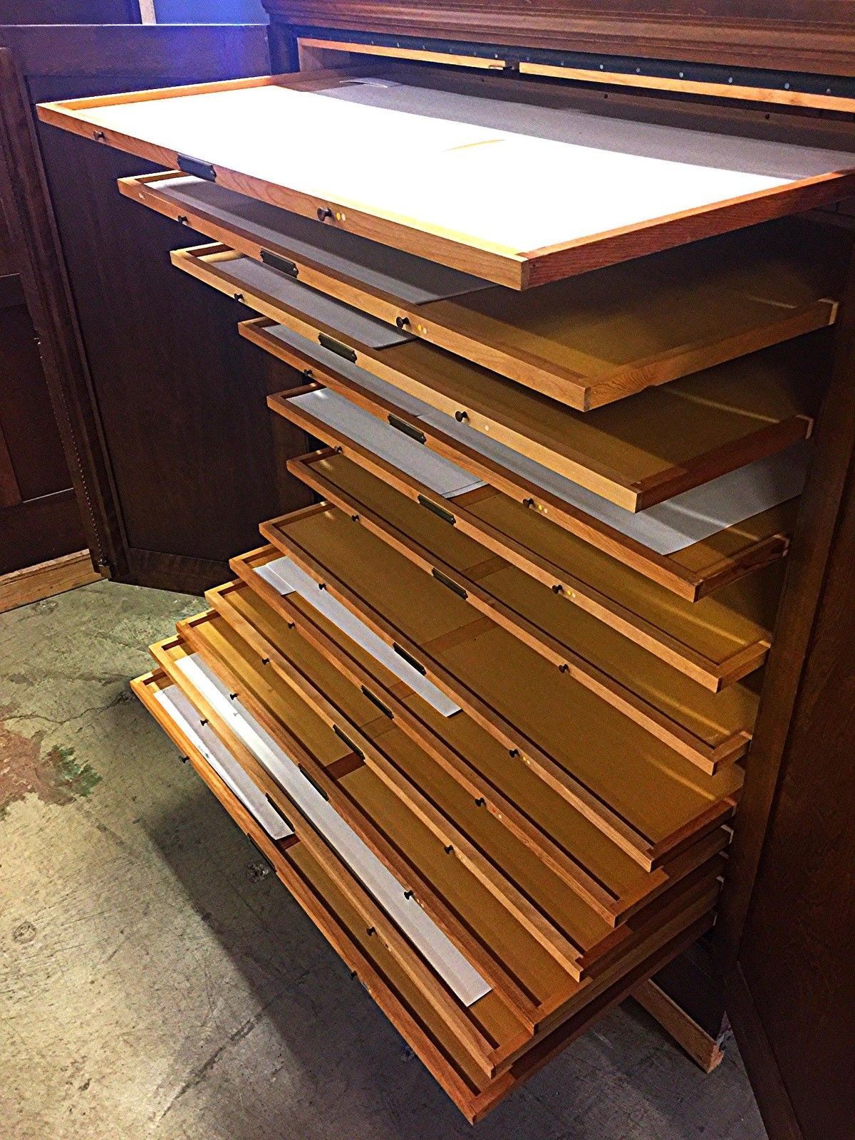 Vintage RARE SOLID OAK MAP FILE w DOORS BRASS FIXTURES 32 DEEP x 42 WID x 58 HI