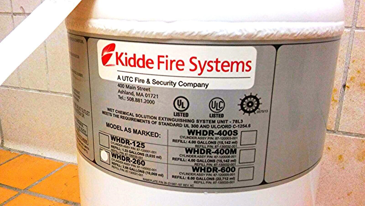 KIDDE WHDR WET CHEMICAL FIRE SYSTEM WHDR-260 WHDR-600 CYLINDER KITCHEN HOOD