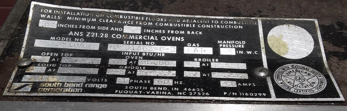 Perfect SOUTHBEND VS-10A NATURAL GAS CONVECTION OVEN & RACK WATCH VIDEO FREESHIP