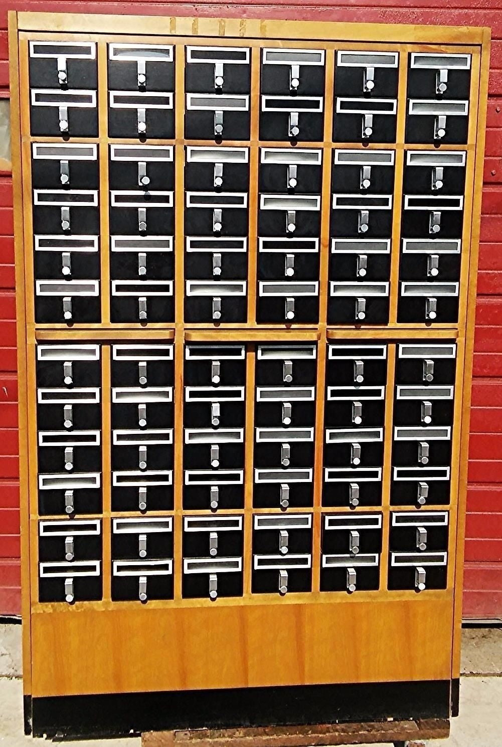 RARE VINTAGE 72 DRAWER LIBRARY CARD CABINET 65 High x 41.5 Wide x 17.5 Deep