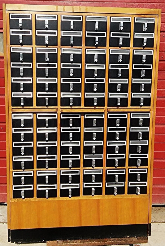 RARE VINTAGE 72 DRAWER LIBRARY CARD CABINET 65 High x 41.5 Wide x 17.5 Deep