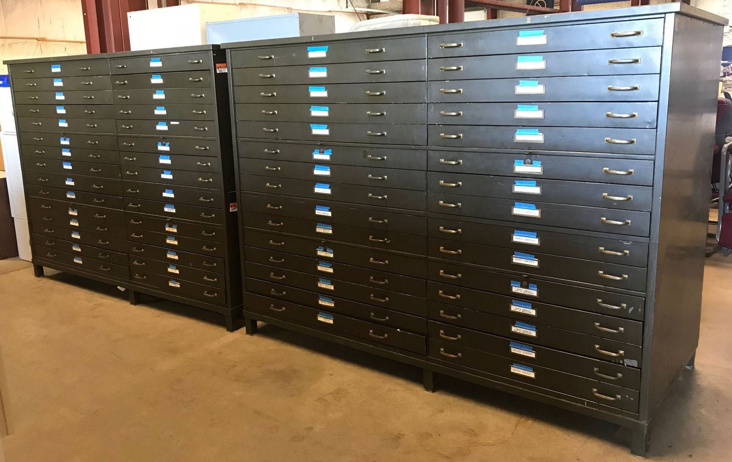 1940's PAIR ofRARE UNIQUE 60 DRAWER STEEL MAP FILE INDUSTRIAL STEAMPUNK FREESHIP