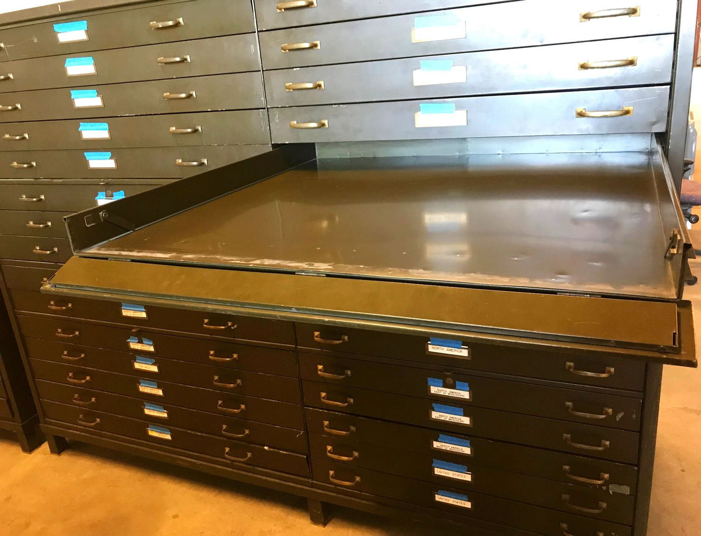 1940's PAIR ofRARE UNIQUE 60 DRAWER STEEL MAP FILE INDUSTRIAL STEAMPUNK FREESHIP