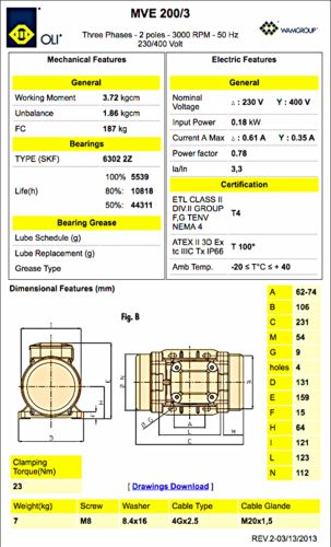 OLI MVE 200/SF ELECTRIC EXTERNAL VIBRATOR MOTOR MOTOVIBRATOR HYDRAULIC FREE SHIP