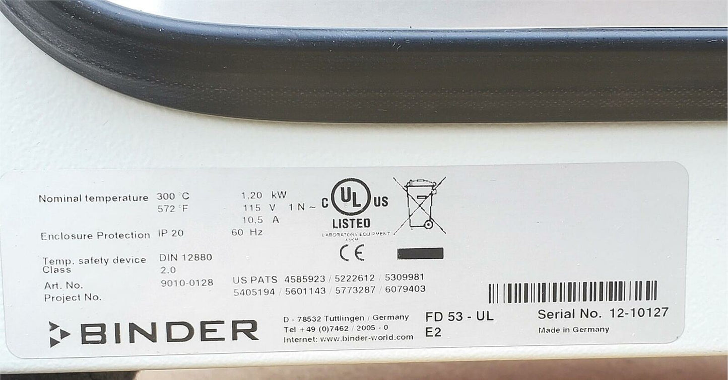 BRAND NEW BINDER FD-53 UL LAB OVEN 53 LITER 90DAY WARRANTY FREE SHIP WATCH VIDEO