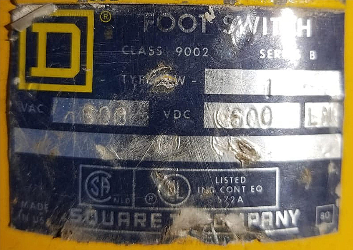 SQUARE D TYPE600 MOMENTARY ACTION FOOT REMOTE SWITCH CLASS 9002 SERIESB FREESHIP