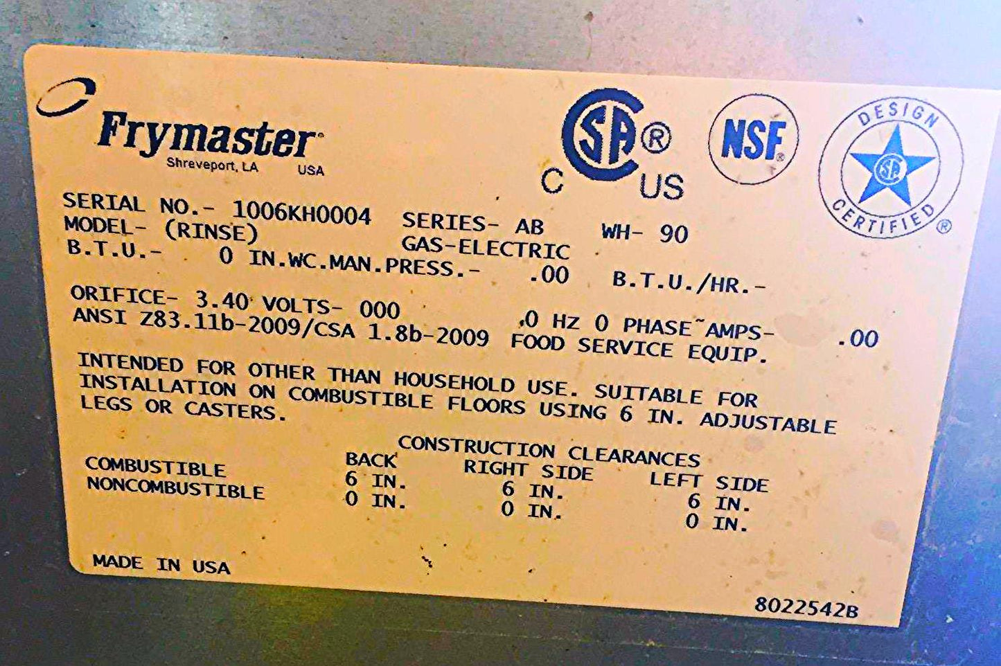 FRYMASTER GPCRBSC NATURAL GAS WH-90 PASTA COOKER & RINSE MAGIC SYSTEM FREE SHIP