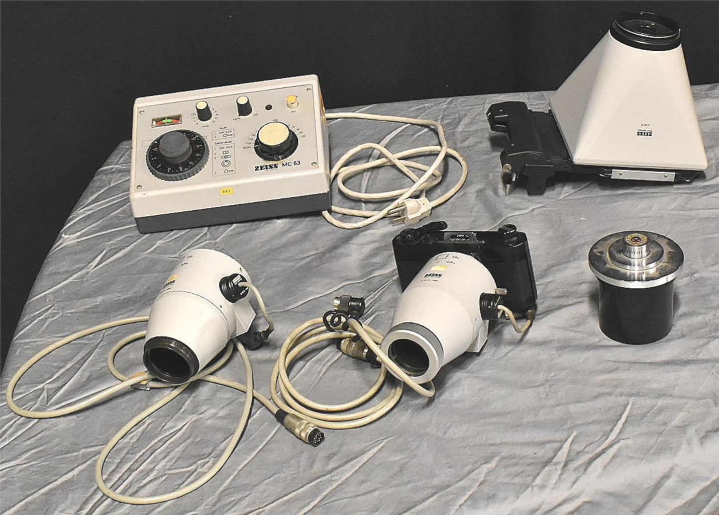 LOT OF 1980's ZEISS PHOTOMICROSCOPE M-63 35mm CYLINDER AUTO EXPOS PARTS FREESHIP