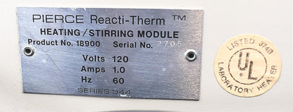 PIERCE REACTI-THERM HEATER STIRRER MODULE MODEL 18900 SERIES 344 FREE SHIP (Ste)