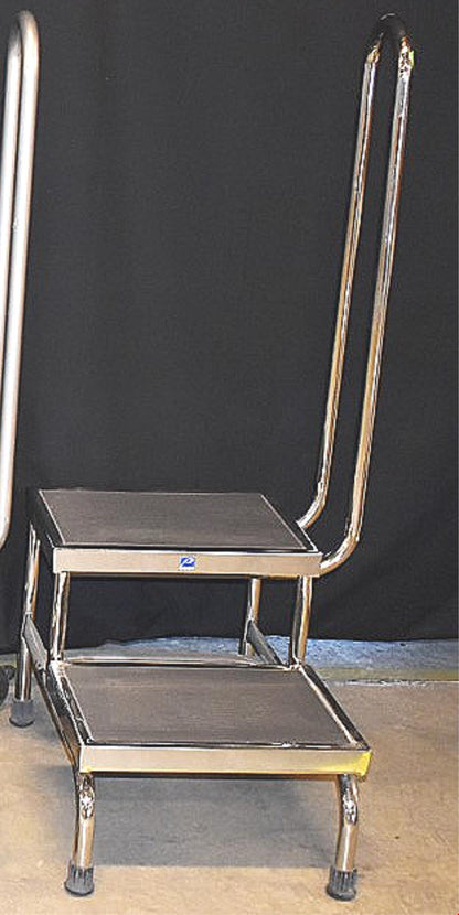 1 BRAND NEW ORIGINAL PEDIGO DOUBLE STEP CHROME FOOTSTOOL WITH HANDRAIL FREE SHIP