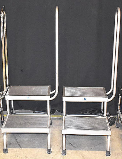 1 BRAND NEW ORIGINAL PEDIGO DOUBLE STEP CHROME FOOTSTOOL WITH HANDRAIL FREE SHIP