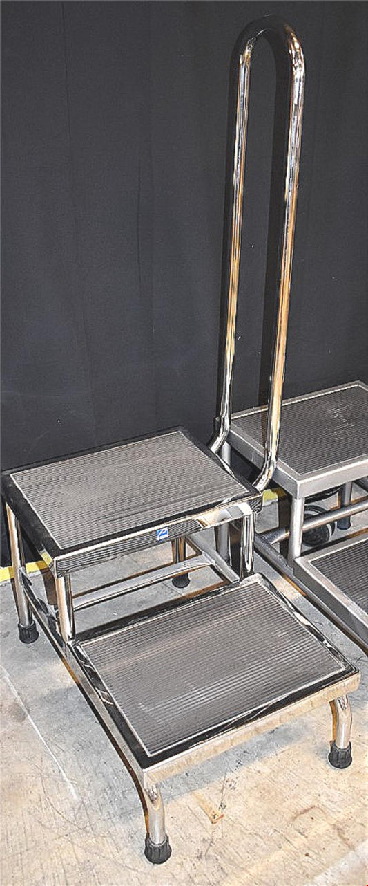 1 BRAND NEW ORIGINAL PEDIGO DOUBLE STEP CHROME FOOTSTOOL WITH HANDRAIL FREE SHIP