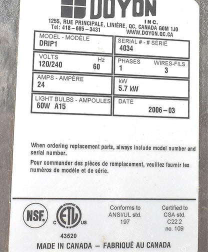 DOYON DRIP1 PROOFING CABINET with RACK 120/240 VOLTS FREE SHIP