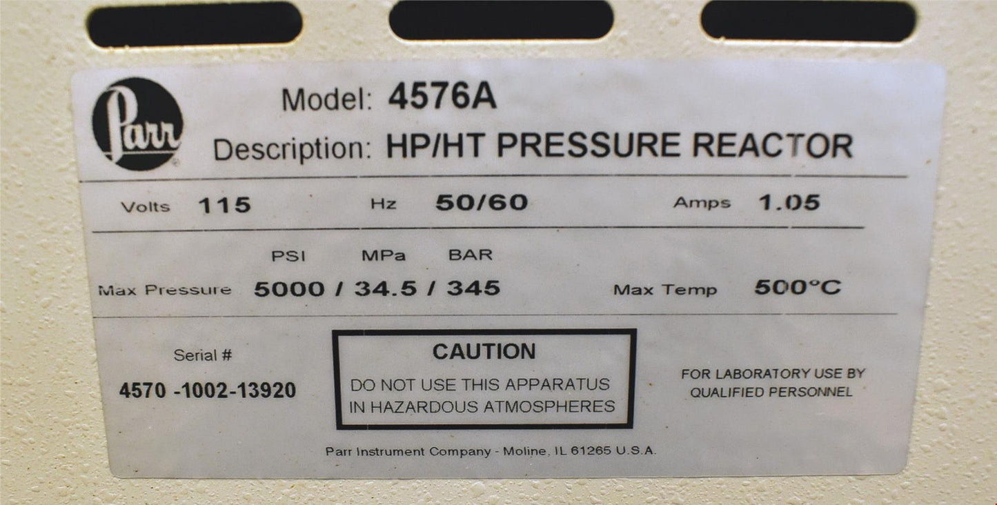 PARR 4576A HP/HT BENCHTOP 250ml FIXED VESSEL 500°CTEMPERATURE REACTOR FREE SHIP
