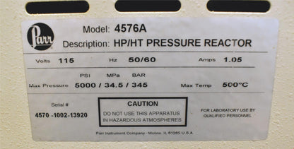 PARR 4576A HP/HT BENCHTOP 250ml FIXED VESSEL 500°CTEMPERATURE REACTOR FREE SHIP