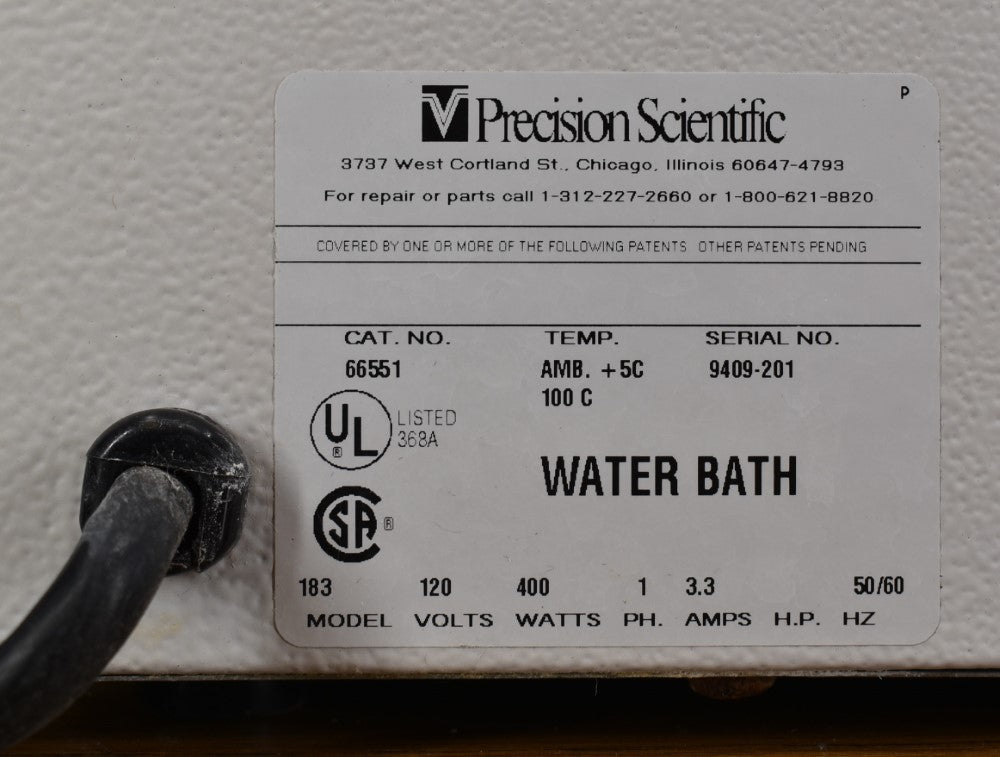 PRECISION SCIENTIFIC 183 HEATED CATEGORY:66551 WATER BATH 90-DAY-WARRANTY