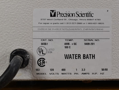 PRECISION SCIENTIFIC 183 HEATED CATEGORY:66551 WATER BATH 90-DAY-WARRANTY