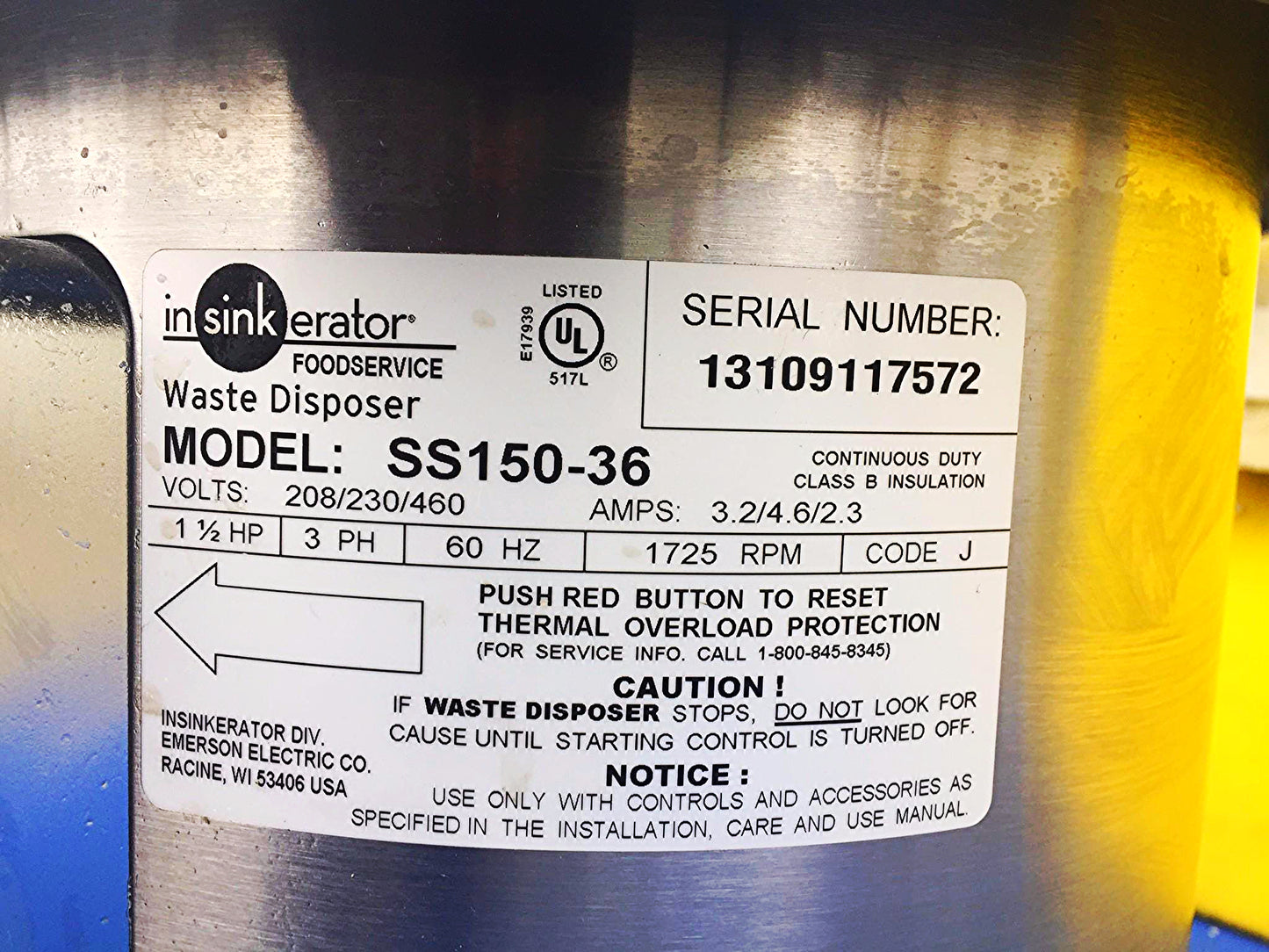 INSINKERATOR SS-150-36 1.5HP Commercial Garbage Disposal IN SINK ERATOR FREESHIP