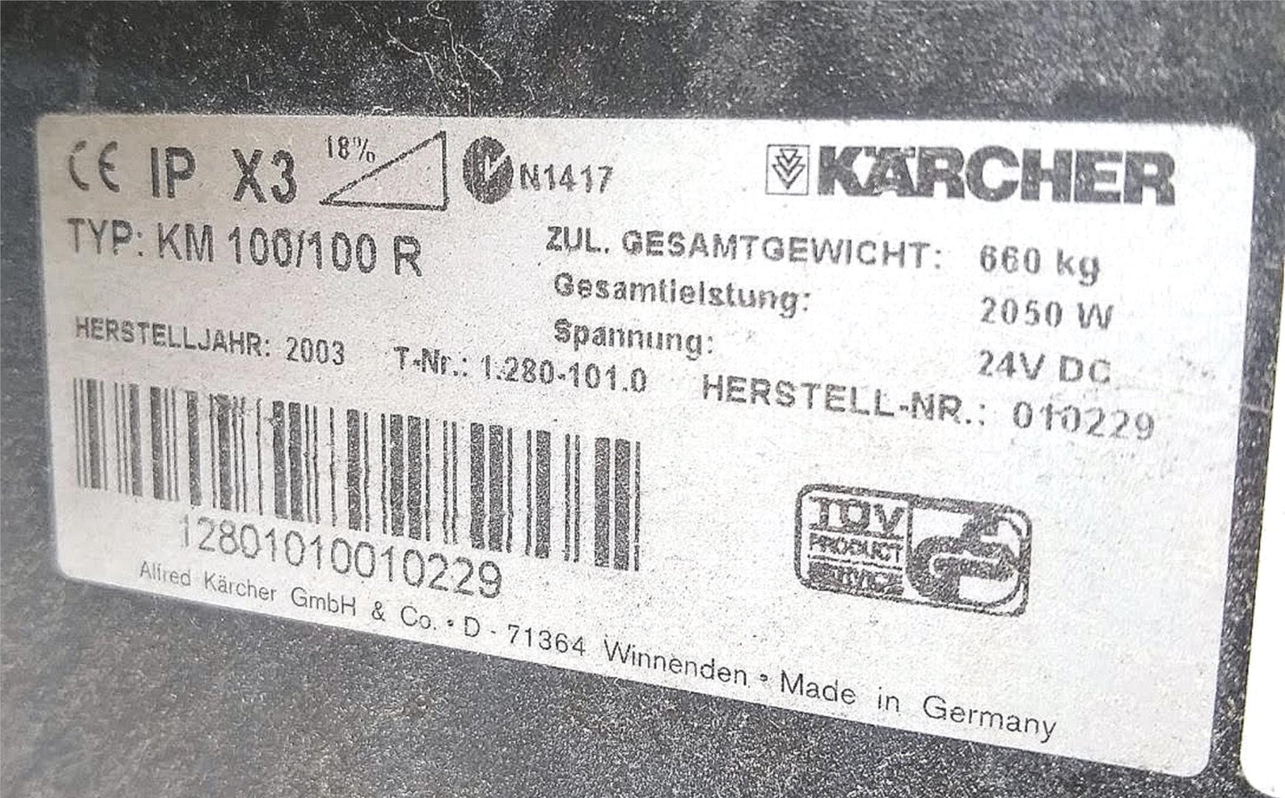 KARCHER KM 100 / 100R RIDE ON SWEEPER with CHARGER & NO BATTERIES FREE SHIP